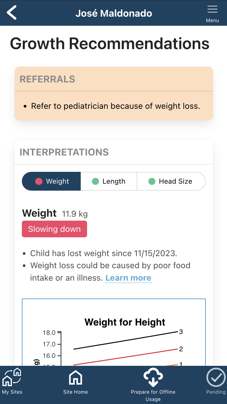 Screenshot of growth recommendations from SPOON's Count Me In+ app.